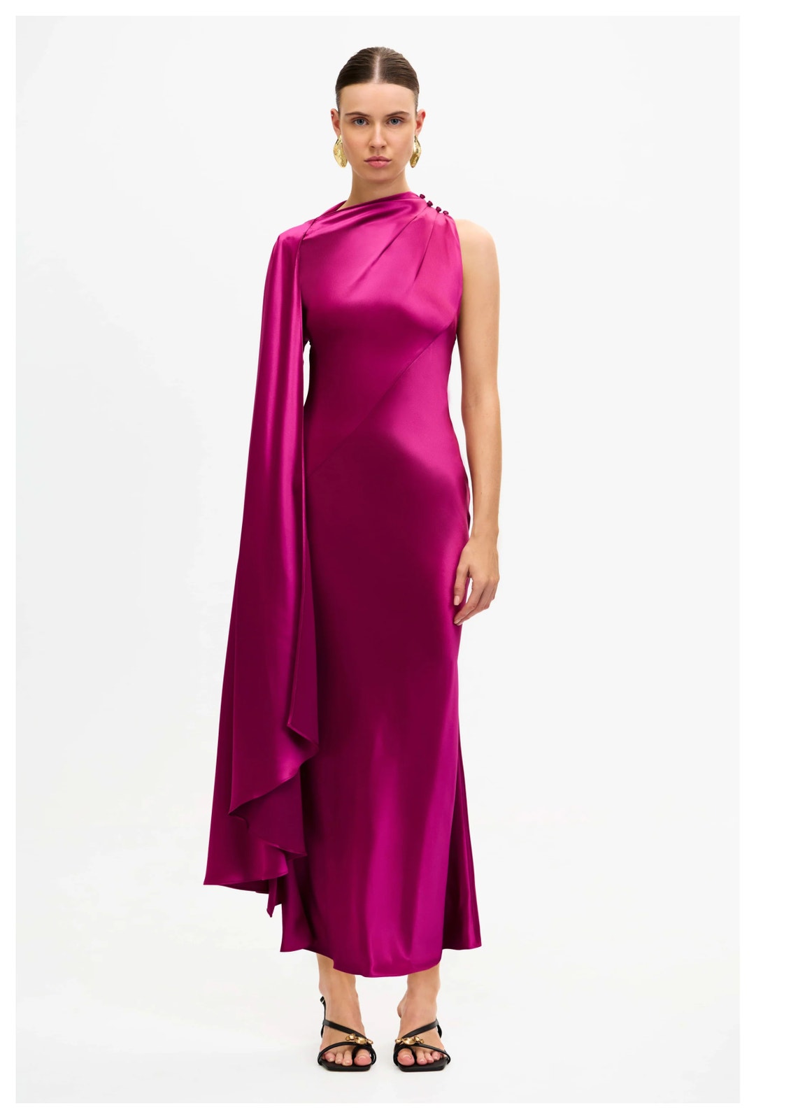 New Acler Ropley Drape Bias Cut Satin Maxi Cocktail Dress Size (Au/10, Us/6)